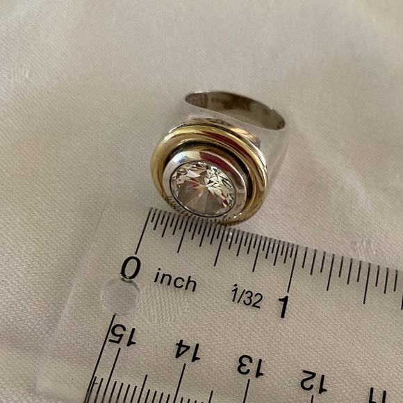 Charles Krypell Sterling Silver 14K Yellow Gold Round Crystal Ring - Picture 8 of 10